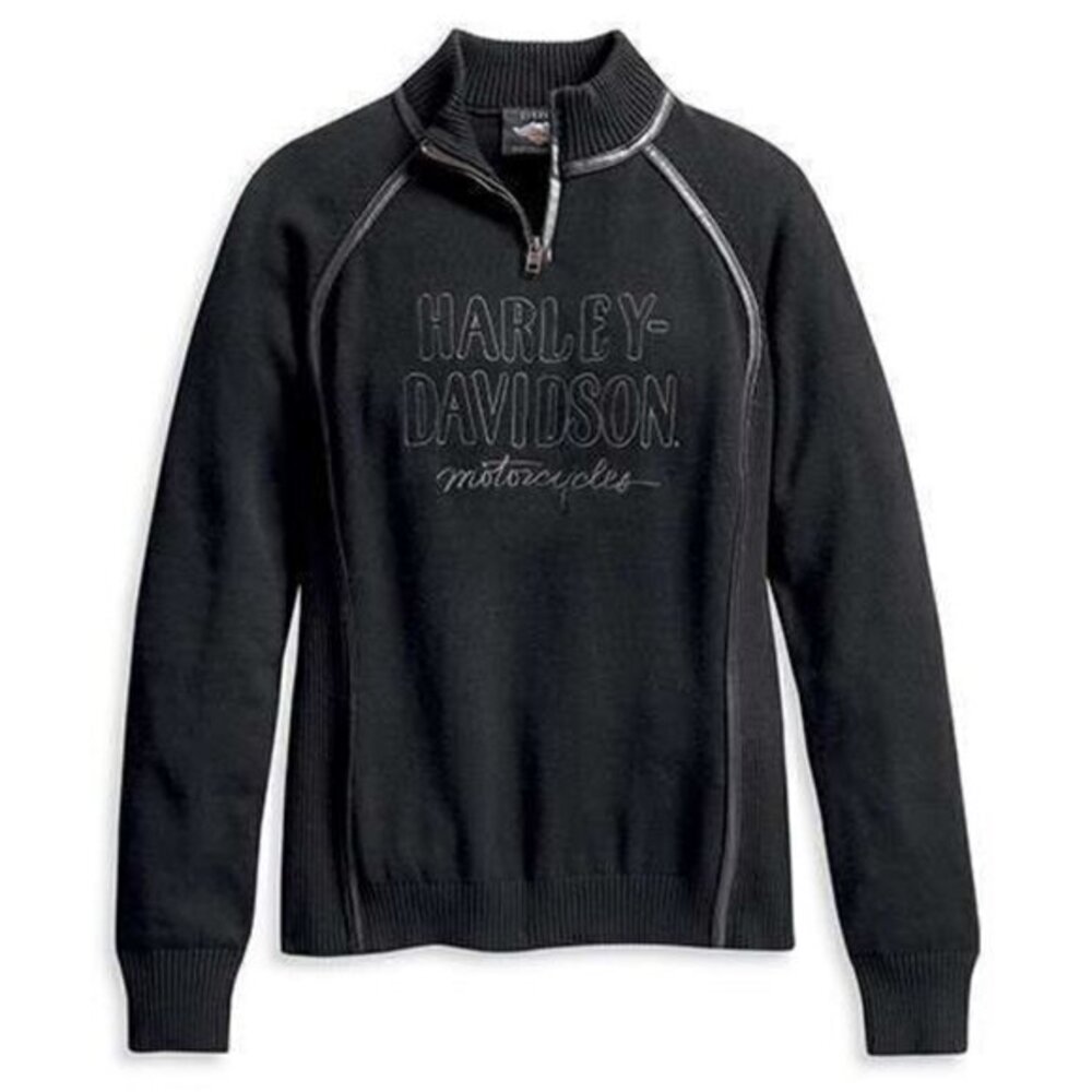 Harley Davidson Women's 1/4 Zip Ski Sweater in Black Wool Blend Womens Size 1W